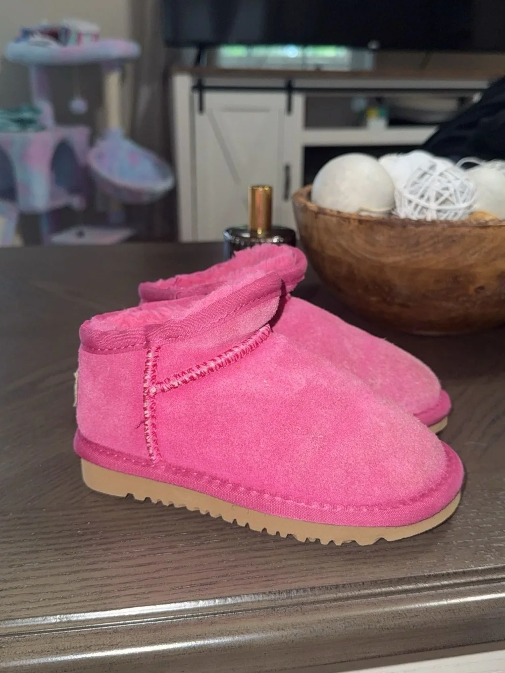 UGG Pink Suede Kids Slip-On Booties